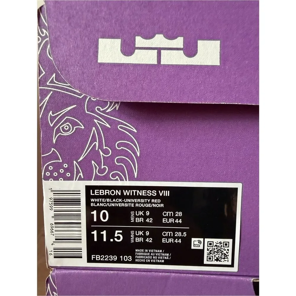 Nike Lebron Witness 8 White University Red FB2239-103 Men’s Size 10